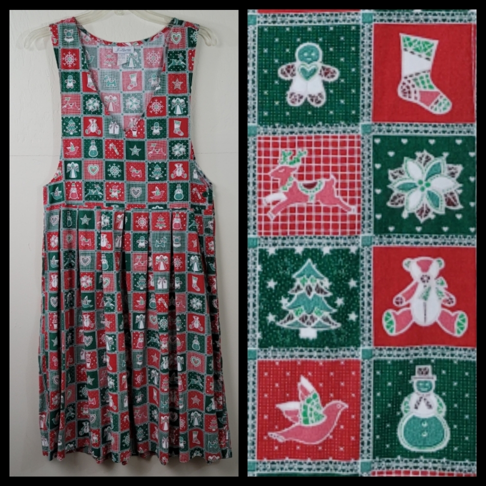 Vintage Red and Green Holiday Patchwork Sleeveless Dress